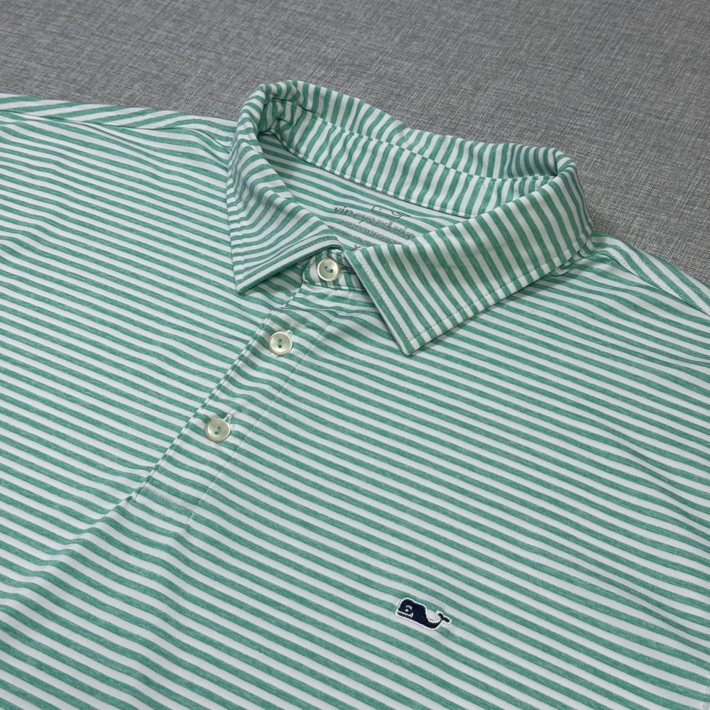 Vineyard Vines Performance Polo Shirt Mens 2XL Green Striped Polyester Spandex